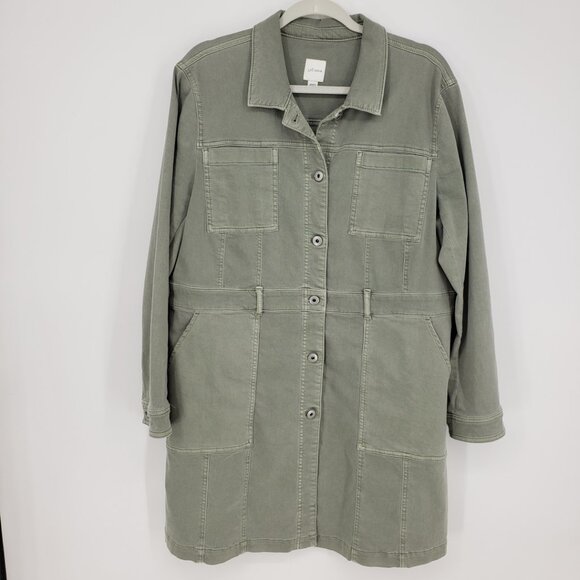 J. Jill Tahoe Denim Long Utility Jacket LP Women's Button Down Cotton Sage Green - Picture 3 of 11